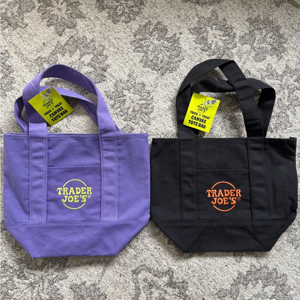 Trader Joe's Halloween Mini Canvas Tote Bag Set - Purple and Black